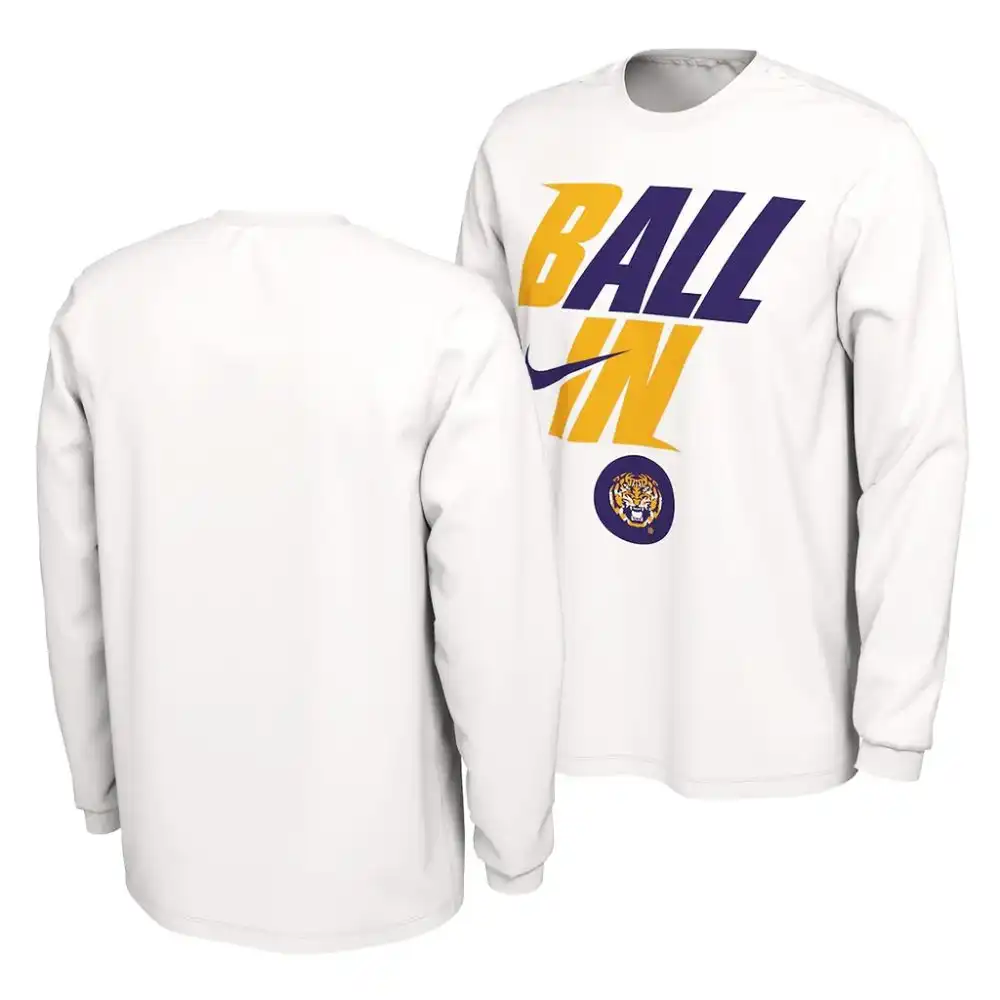 Men's LSU Tigers March Madness 2022 White Ball In Bench NCAA Football T-Shirt